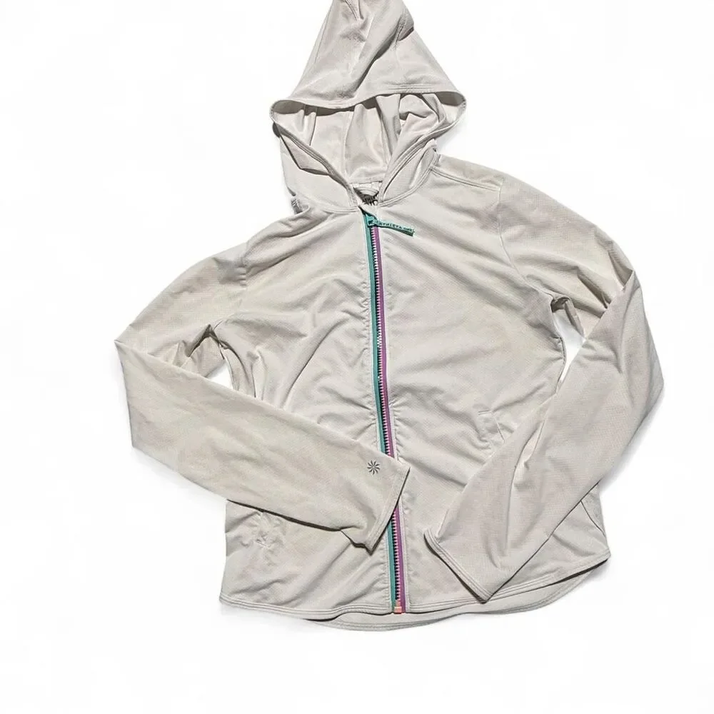 Athleta Girl White Full Zip‎ Hooded Sweatshirt Size L 12